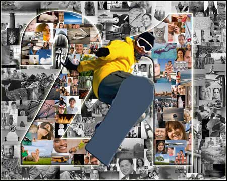 Blended collage for snowboarding guy, 21x42 inches