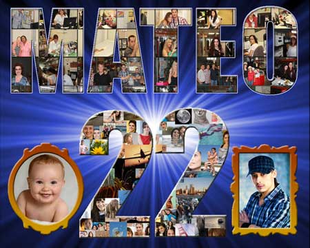 Mateo birthday card, from one to 22, Customized Then Now Shape Collage