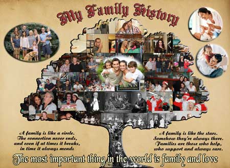Custom Family Tree Photo Collage 17 x34 inches, Several Generations