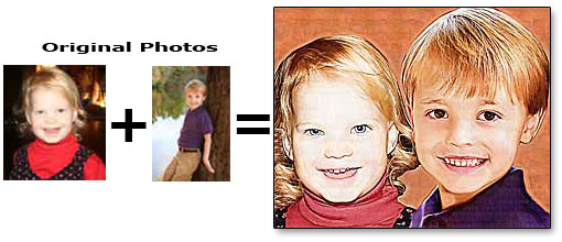Combine two children photos into one, print on canvas