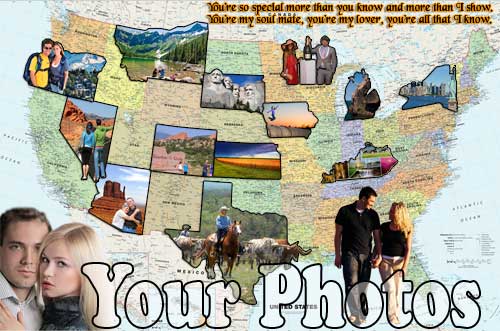 Framed travel USA map photomontage, organize all those trip photos