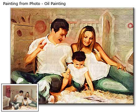 Mom, dad and boy, oil painting family portrait from photo