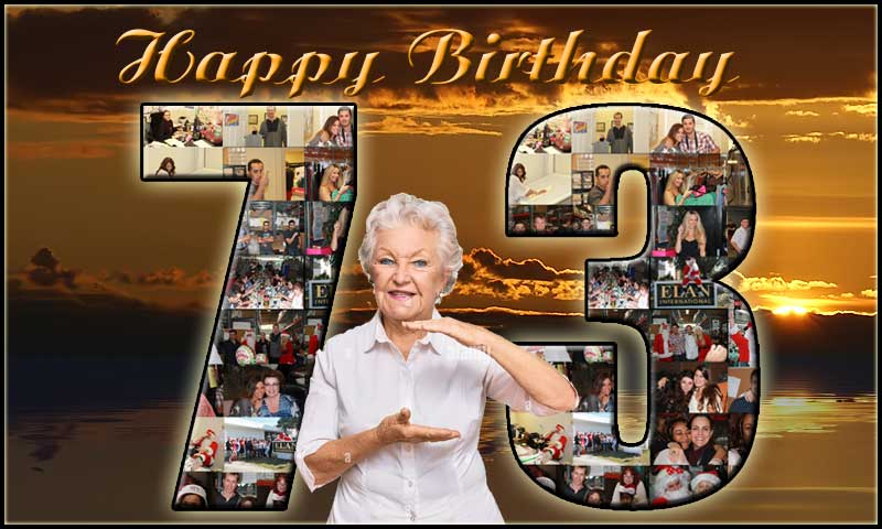 73rd birthday photo collage with name in shape number 73
