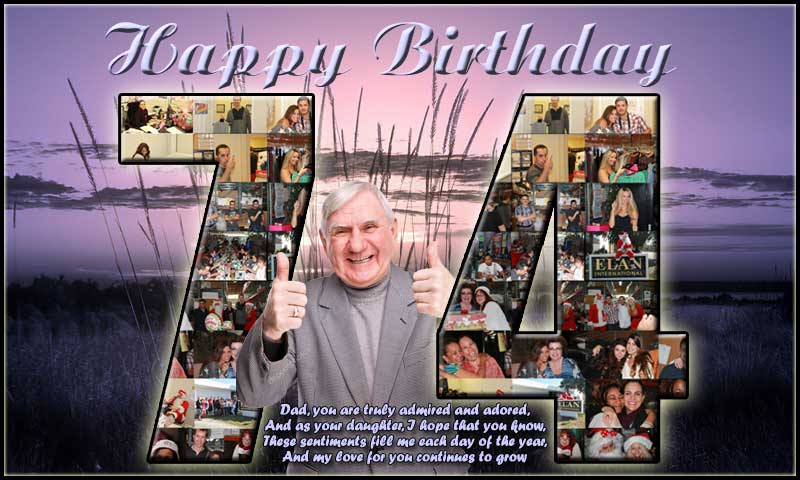 74th birthday meaningful photo collage in shape name and number 74
