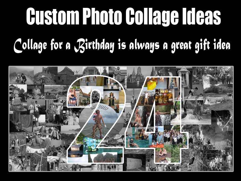 24th birthday black-white photo frame-poster collage surrounding color number 24