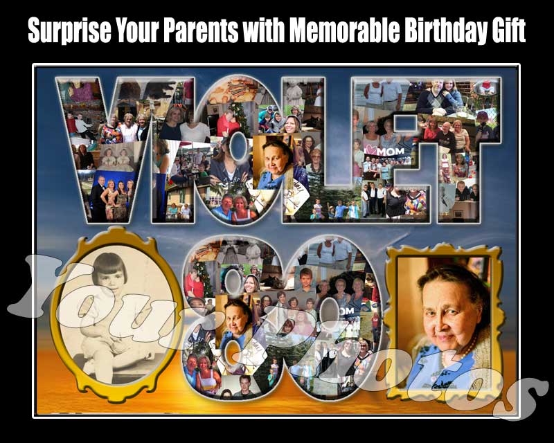 Personalized Collage template for 80th Dads birthday using 80 mosaic pictures