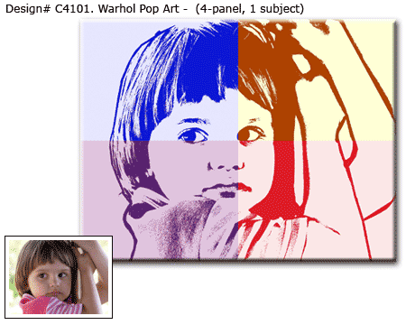 Warhol Pop Art girl portrait 4-panel, 1 subject