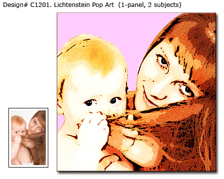 1-panel Lichtenstein Style Pop Art Mom and child Portrait
