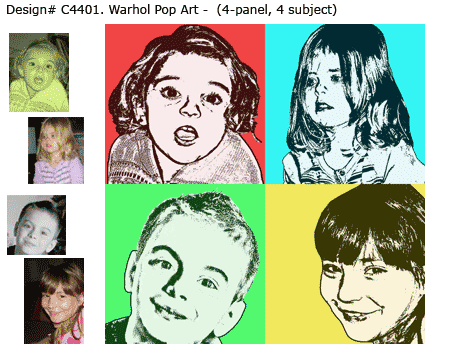 4-panel, 4 subjects popart portrait inspired by Warhol