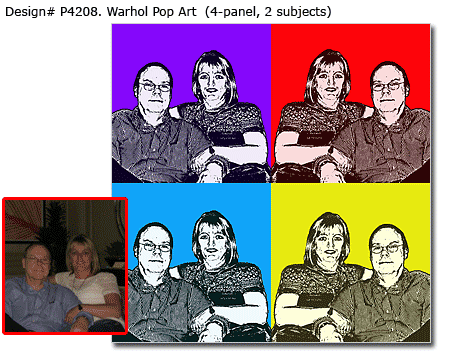 Four panels pop art portrait of couple in Andy Warhol style