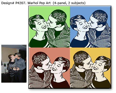 4-panel Warhol Style Pop Art Portrait of Couple