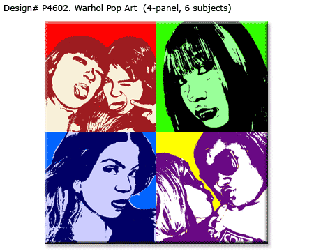 Warhol 4 panels Pop Art Girls Portrait from photos