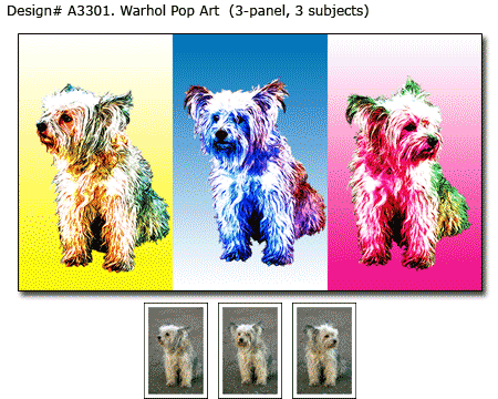 3-panel Warhol Style Pop Art Pet Portrait from Photo
