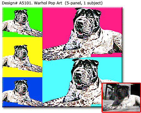 5-panel Warhol Pop Art Portrait of Pet from Photo