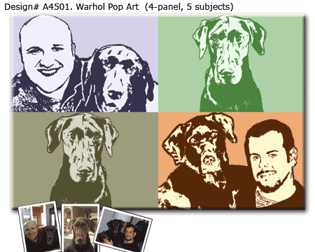 Dog and owner, 3 photos into pop art