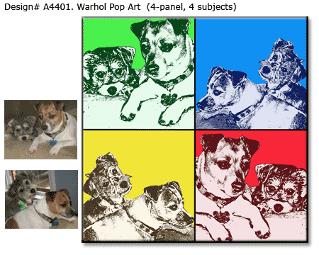 4 panels pop art portrait of Pets in Andy Warhol style