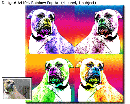 4-panel Rainbow Style Pop Art Portrait of Dog from Photo