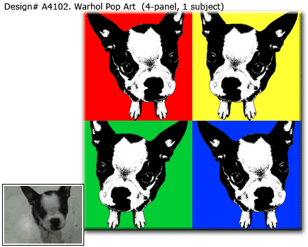 Personal Warhol 4 panels Pop Art Portrait of Dog