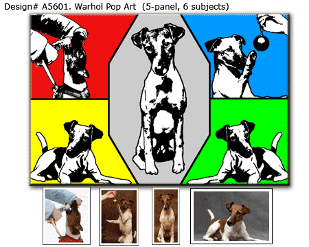 5-panel Warhol Style Pop Art Dogs Portrait