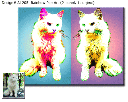 2-panel Rainbow Style Pop Art Cat Portrait