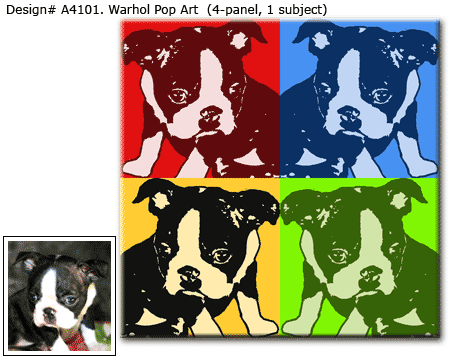 Unique Andy Warhol 4 panels Pop Art Pet Portraits