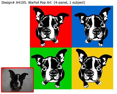Warhol 4 panels Pop Art Portrait of Pet