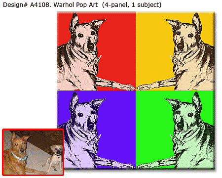 Warhol 4 panel Pop Art Dog Portrait Painting