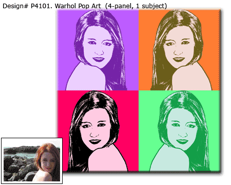 4-panel Warhol Style Pop Art Girl Portrait