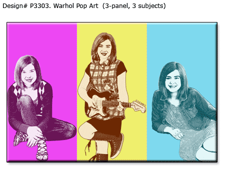 3-panel Warhol Style Pop Art Girl Portrait