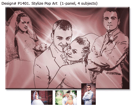 Wedding  Stylize Pop Portrait 1-panel, 4 subjects Design# P1401