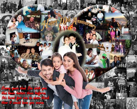 Personalized Photo Collage as 10th Husband-Wife Wedding Anniversary Gift