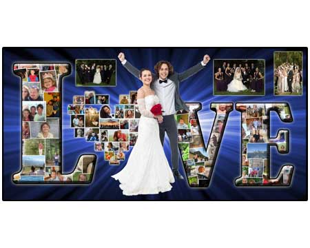 Photo collage Wedding photo shape love