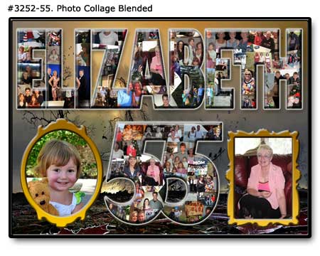 Family Collage to any Mother Birthday in shape of Mom age, Letters and Name