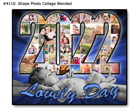 Custom Newborn collage with baby pictures in shape of Year number of birth and name
