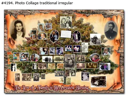Old style Family Tree picture collage of memory parents, children, grandparents history