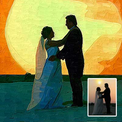 Wedding photo into painting framed canvas