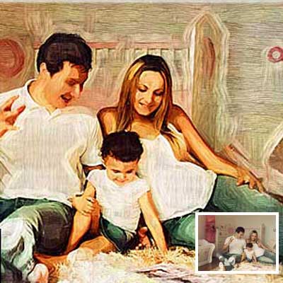 Family photo painting on stretched canvas