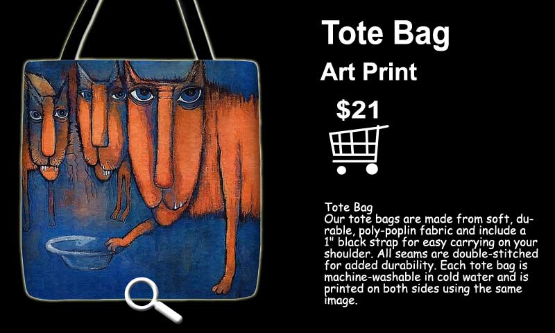 Tote Bag classic painting  Size 18 x 18 inches Hungry Cats