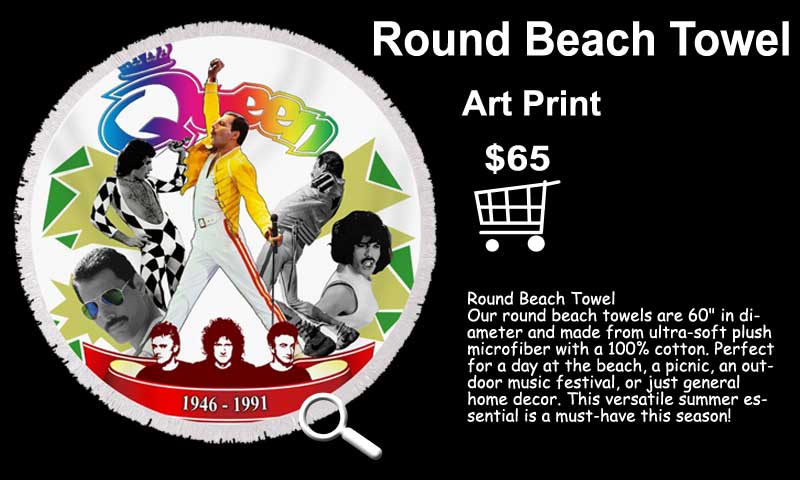 Round Beach Towel Freddie Mercury Art Print