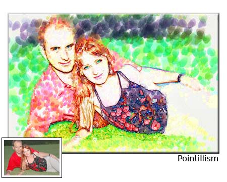 couple portrait pointillism painting from photo